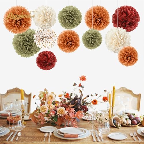 NICROLANDEE Fall Tissue Pom Poms Decorations 12 PCS