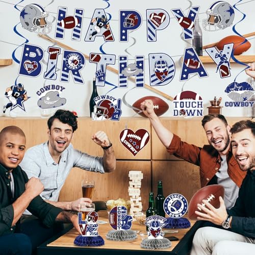 Cowboy Birthday Decorations 12 Piece Blue Football Banners Set