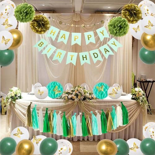 45PCS Sage Green Gold Birthday Decor Set