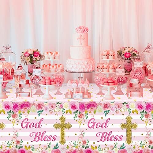 Baby Girl Baptism Tablecloths 3-Pack Pink Decor