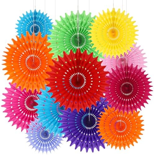 BestoFun 12PCS Paper Fans Mexican Party Decorations