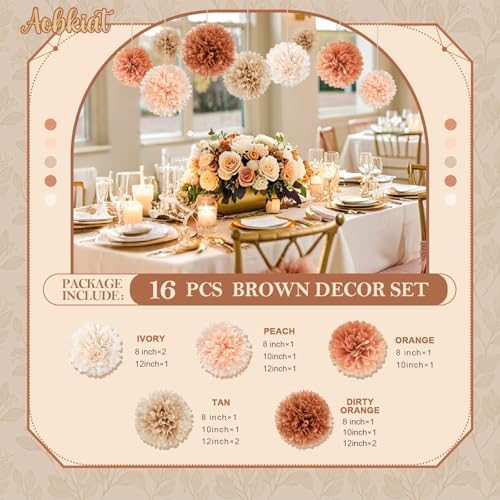 AOBKIAT Tissue Paper Pom Poms 16 PCS Fall Wedding Decorations