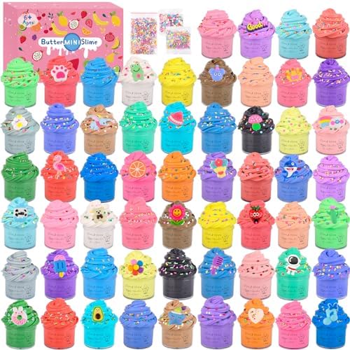 58 Pack Mini Slime Kit with Cute Charms and Stickers