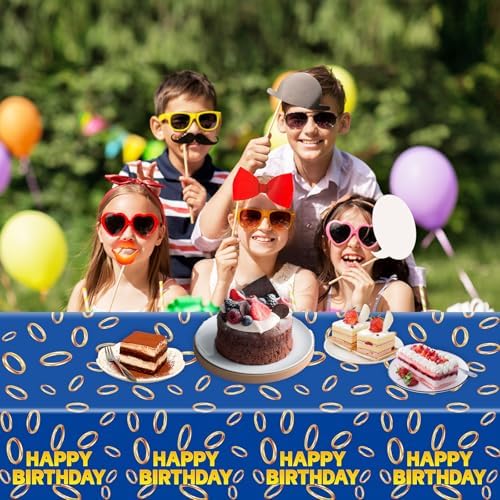 3 Pcs Blue with Gold Ring Print Tablecloth for Birthday Parties