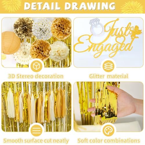 Gold Engagement Party Decorations with Happy Banner and Lanterns