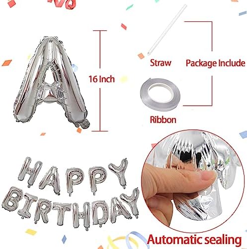 KALOR Silver Happy Birthday Balloons Banner