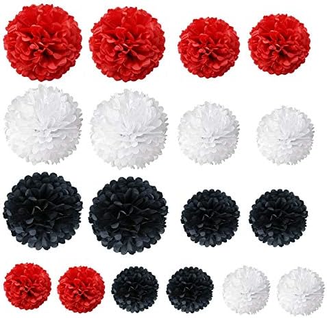 Tissue Paper Pom Poms Red Black White 18 Pcs Set