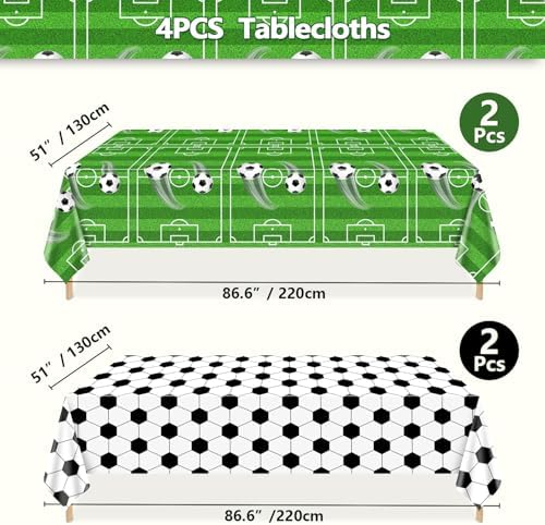 4 Pack Soccer Theme Tablecloths for Parties