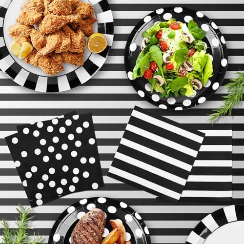 170 Pieces Black and White Party Supplies Set for 24 Guests