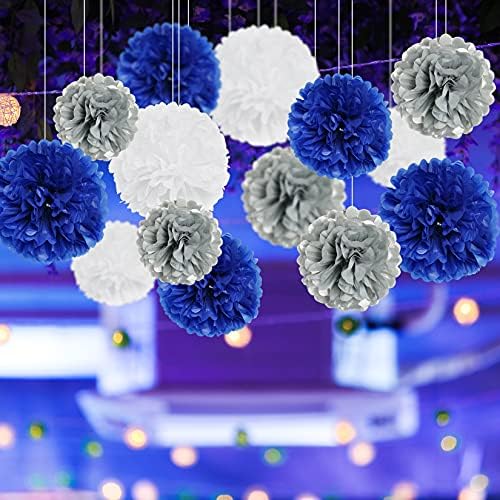 18PCS Royal Blue Tissue Paper Pom Poms Birthday Decorations