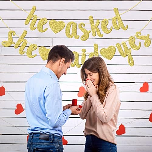 He Asked She Said Yes Gold Glitter Banner Wedding Decor