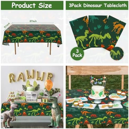 Staraise 3 Dinosaur Tablecloths for Birthday Party