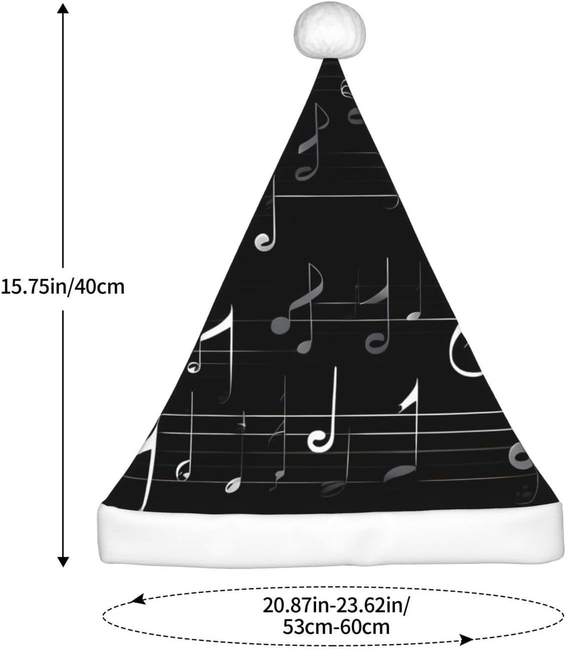 QINZHENG Black Music Notes Print Santa Hat for Women