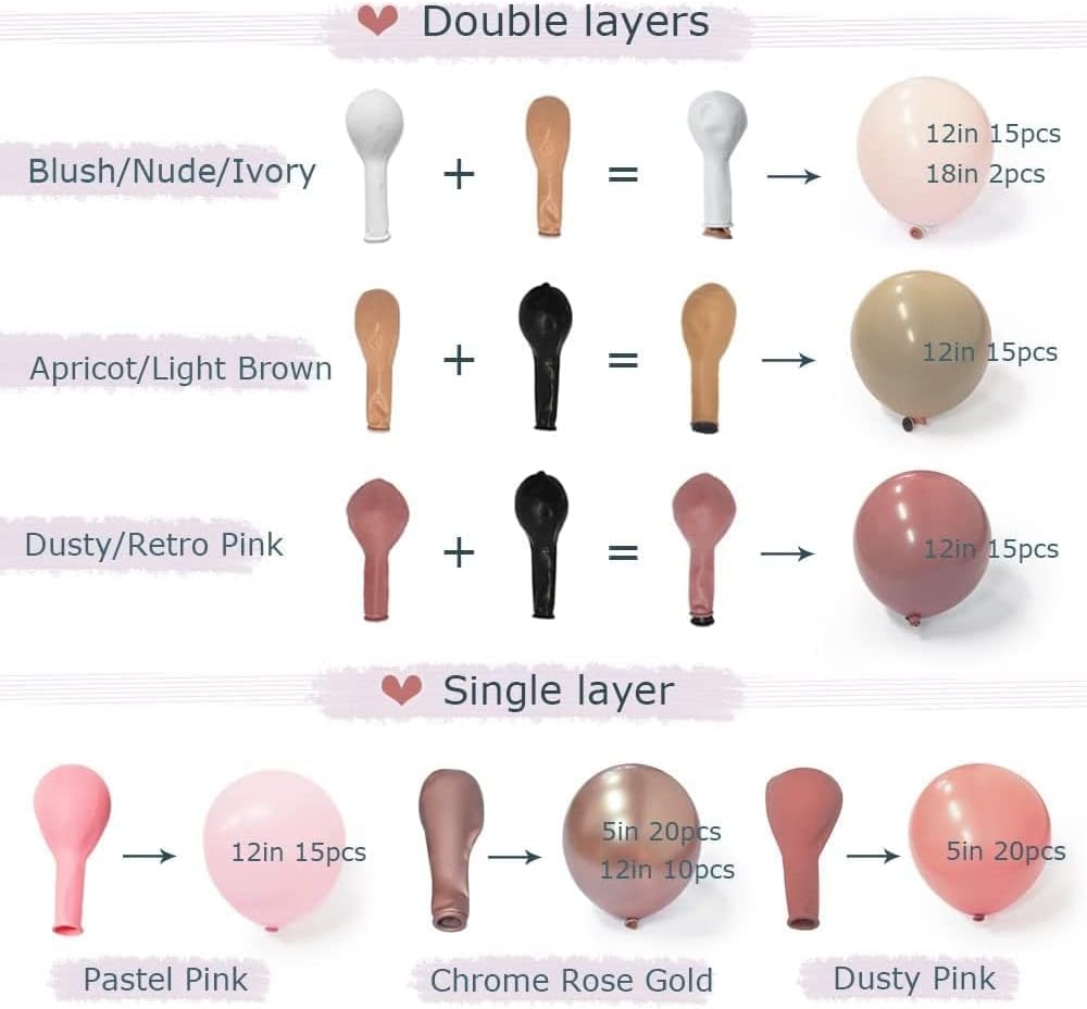 Dusty Pink Balloon Arch Kit 112pcs for Boho Parties