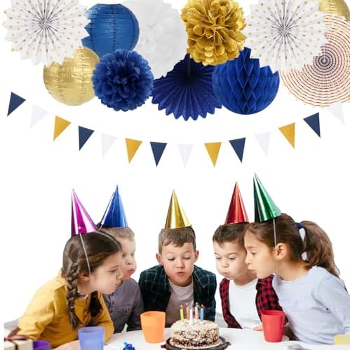 Blue White Gold Party Decorations 20pcs Kit