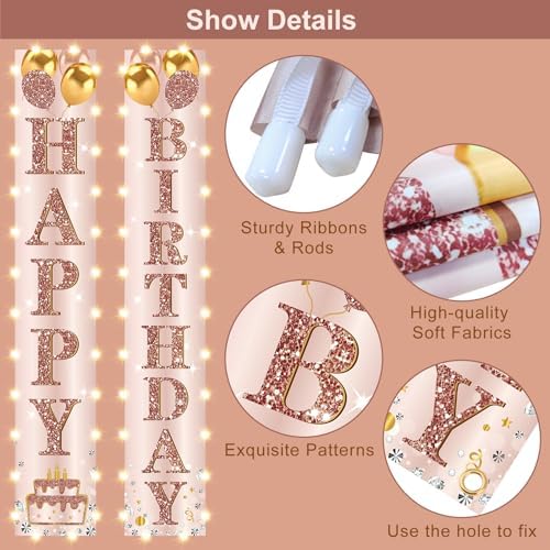 Happy Birthday LED Door Banner Decorations - Pink Rose Gold
