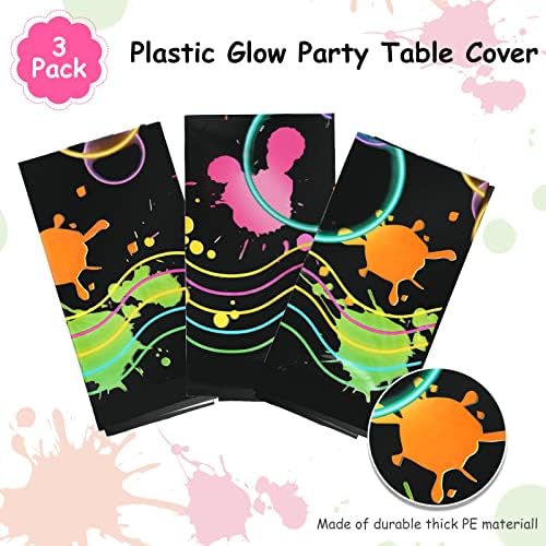 Tatuo 3 Pcs Neon Tablecloths 54x108 Inches Glow in the Dark Party Covers
