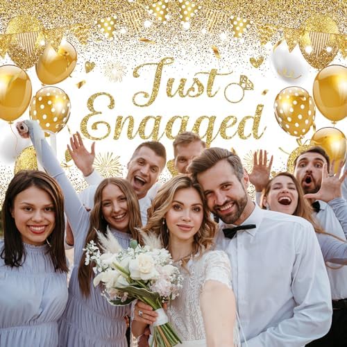 White Gold Just Engaged Banner - 708x433 Inches