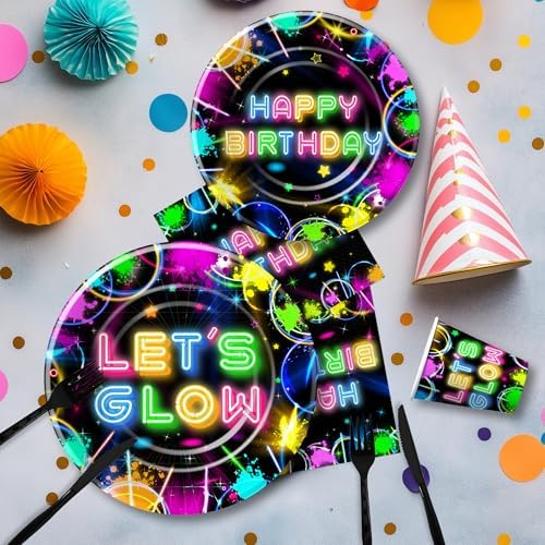 Neon Glow Birthday Party Decorations Set Serves 24