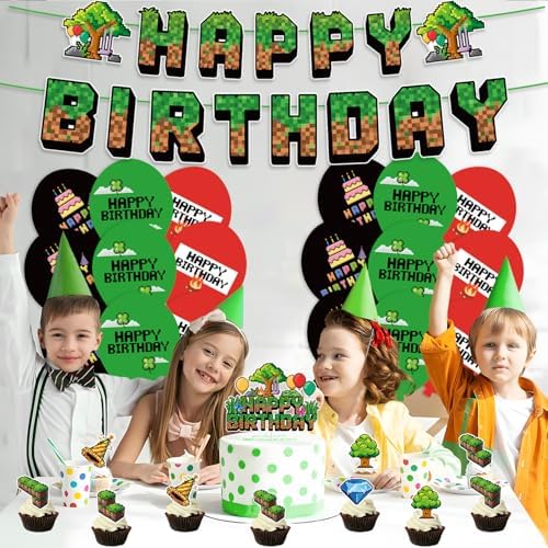 Green and Brown Gaming Birthday Party Decorations 32pcs