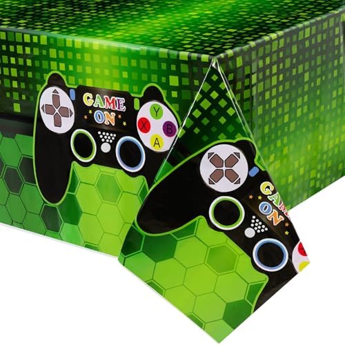 WERNNSAI Video Game Table Cover 108x54 Inch Disposable Plastic Tablecloth