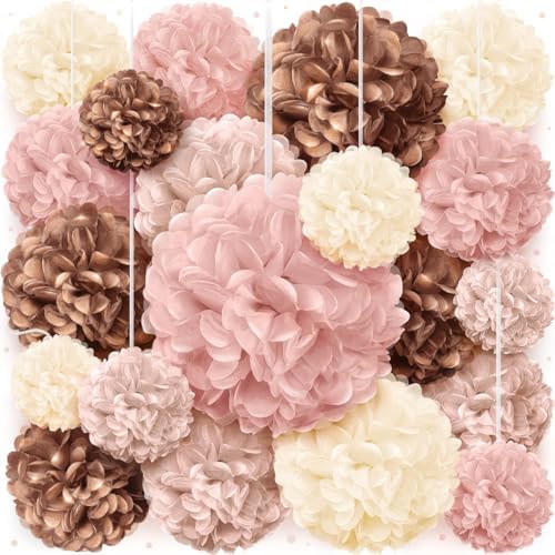 Boho Paper Pom Poms in Blush Pink Tissue