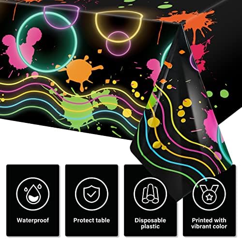 Tatuo 3 Pcs Neon Tablecloths 54x108 Inches Glow in the Dark Party Covers