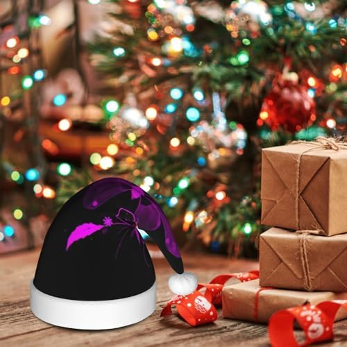 QINZHENG Purple Black Butterfly Print Santa Hat