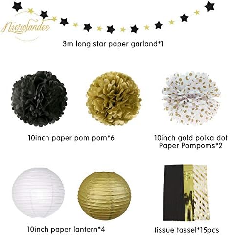 NICROLANDEE Black Gold Party Decorations 28 PCS