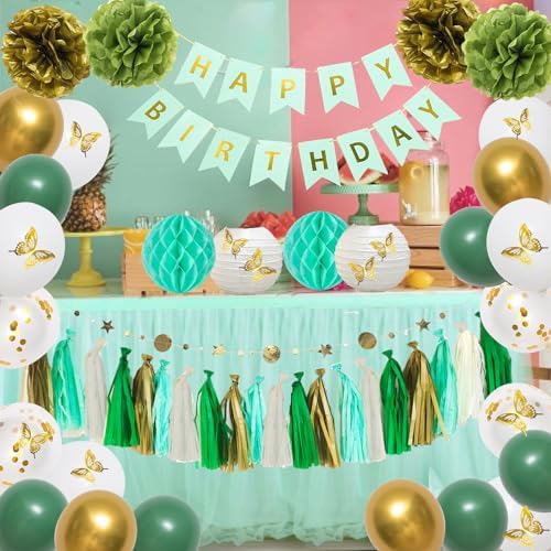 45PCS Sage Green Gold Birthday Decor Set