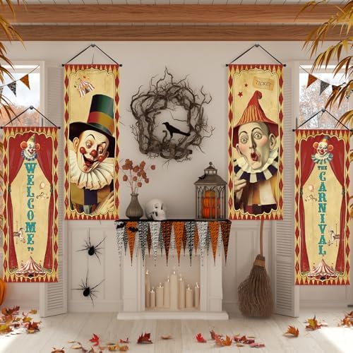 Tiamon 4 Pcs Vintage Halloween Carnival Banners