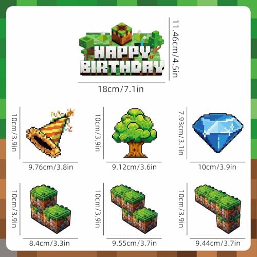 Green and Brown Video Game Birthday Party Decor Set 104Pcs