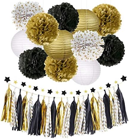 NICROLANDEE Black Gold Party Decorations 28 PCS