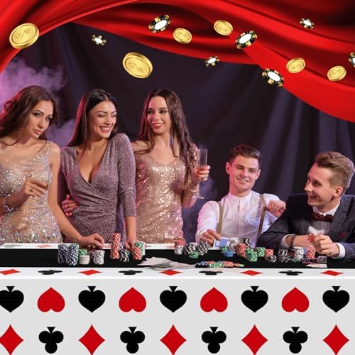 Hosuly 3 Pcs Casino Tablecloths Poker Theme Black 51x108 Inch