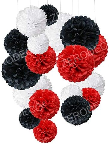 Tissue Paper Pom Poms Red Black White 18 Pcs Set