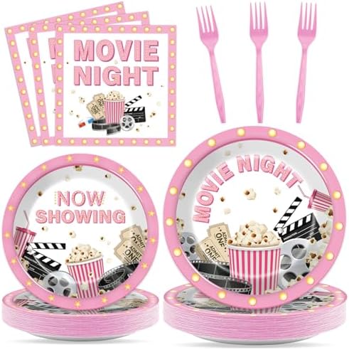 96Pcs Pink Movie Night Party Supplies for 24 Guests