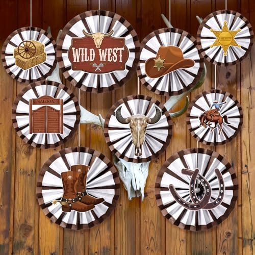 18 Pack Wild Western Decorations Fans and Wagon Wheels Set
