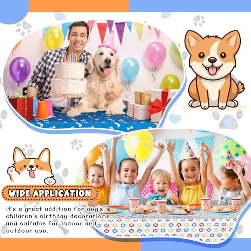 4 Pack Dog Paw Print Tablecloth Dark Blue Red Yellow 54x108 Inches