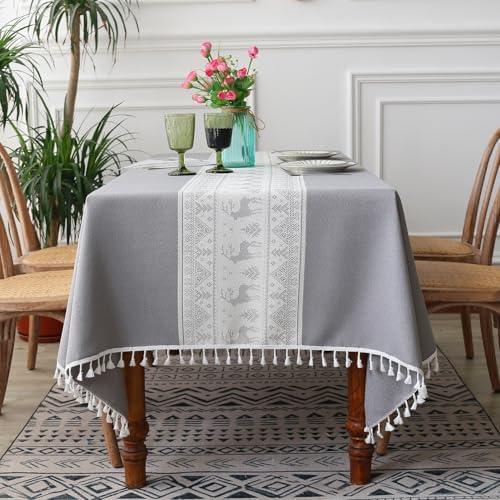 Kids Table Cloths 87x55 Inch Christmas Themed Reindeer Design Fringe Edge