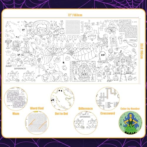 Raissily Halloween Giant Coloring Poster Tablecloth