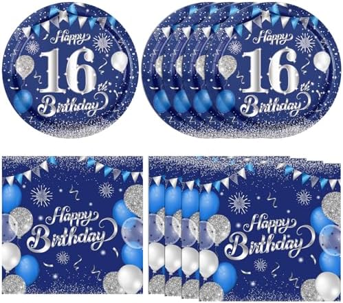 16th Birthday Decorations Plates Set for Boys and Girls