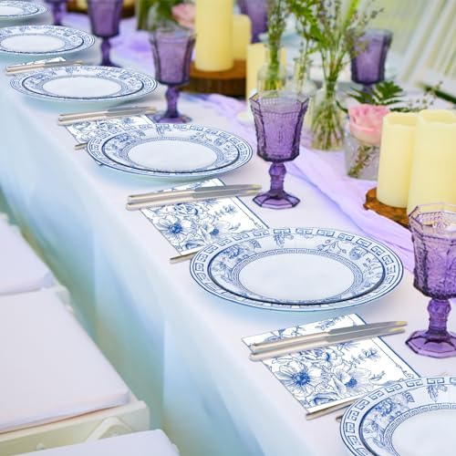 180PCS Blue White Floral Party Supplies Serve 60