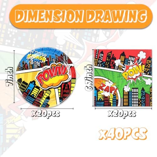 40 Piece Hero Theme Party Set - Birthday and Event Supplies