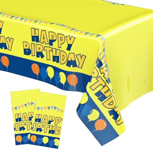 Oudain Yellow Cartoon Tablecloth 2 Sheets 54x108 Inches Birthday Decor