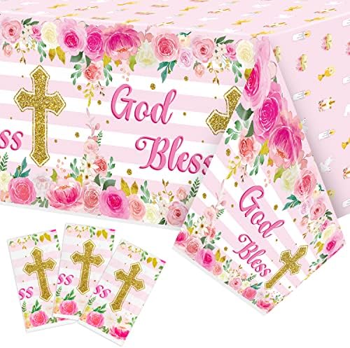 Baby Girl Baptism Tablecloths 3-Pack Pink Decor