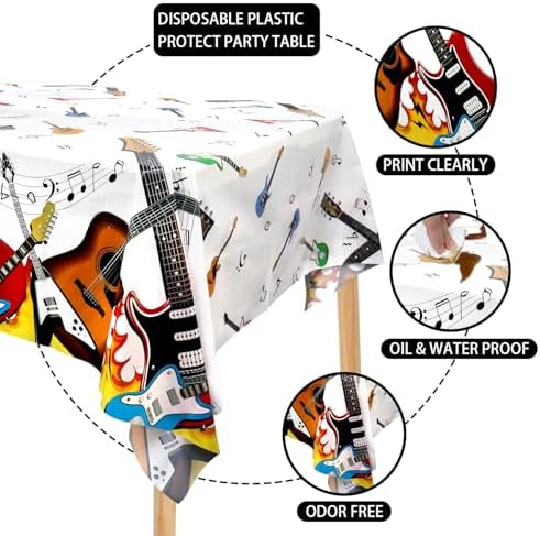 4 Pack Music Theme Party Tablecloths with Guitar Design