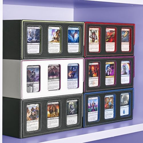 UAONO Card Storage Box with Display Window and 10 Dividers - Black Purple