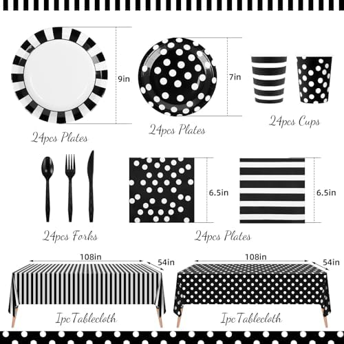 170 Pieces Black and White Party Supplies Set for 24 Guests