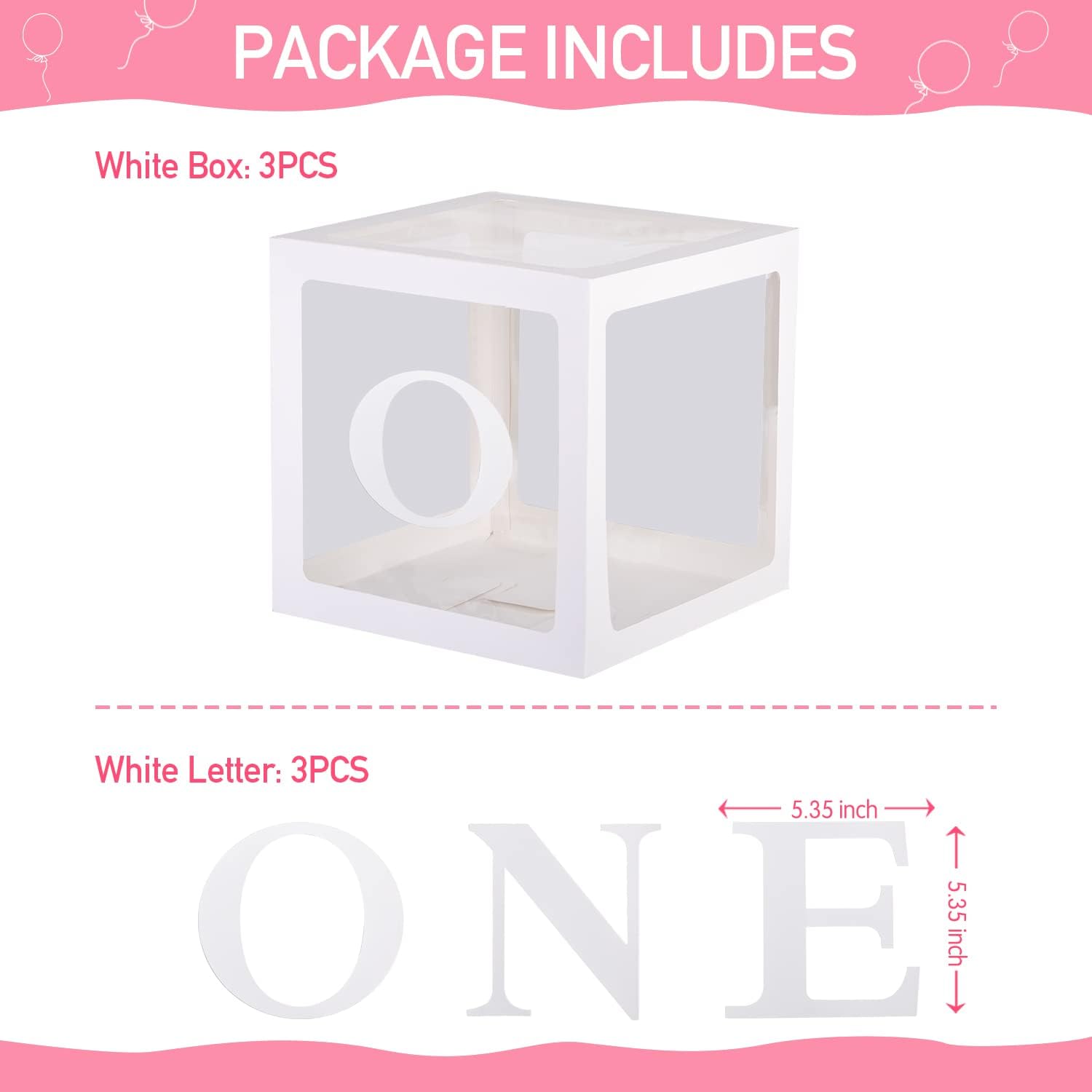 First Birthday Decorations 3Pcs Clear Boxes With ONE Letters Balloons