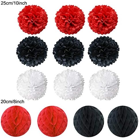 Tissue Paper Pom Poms Red Black White 18 Pcs Set
